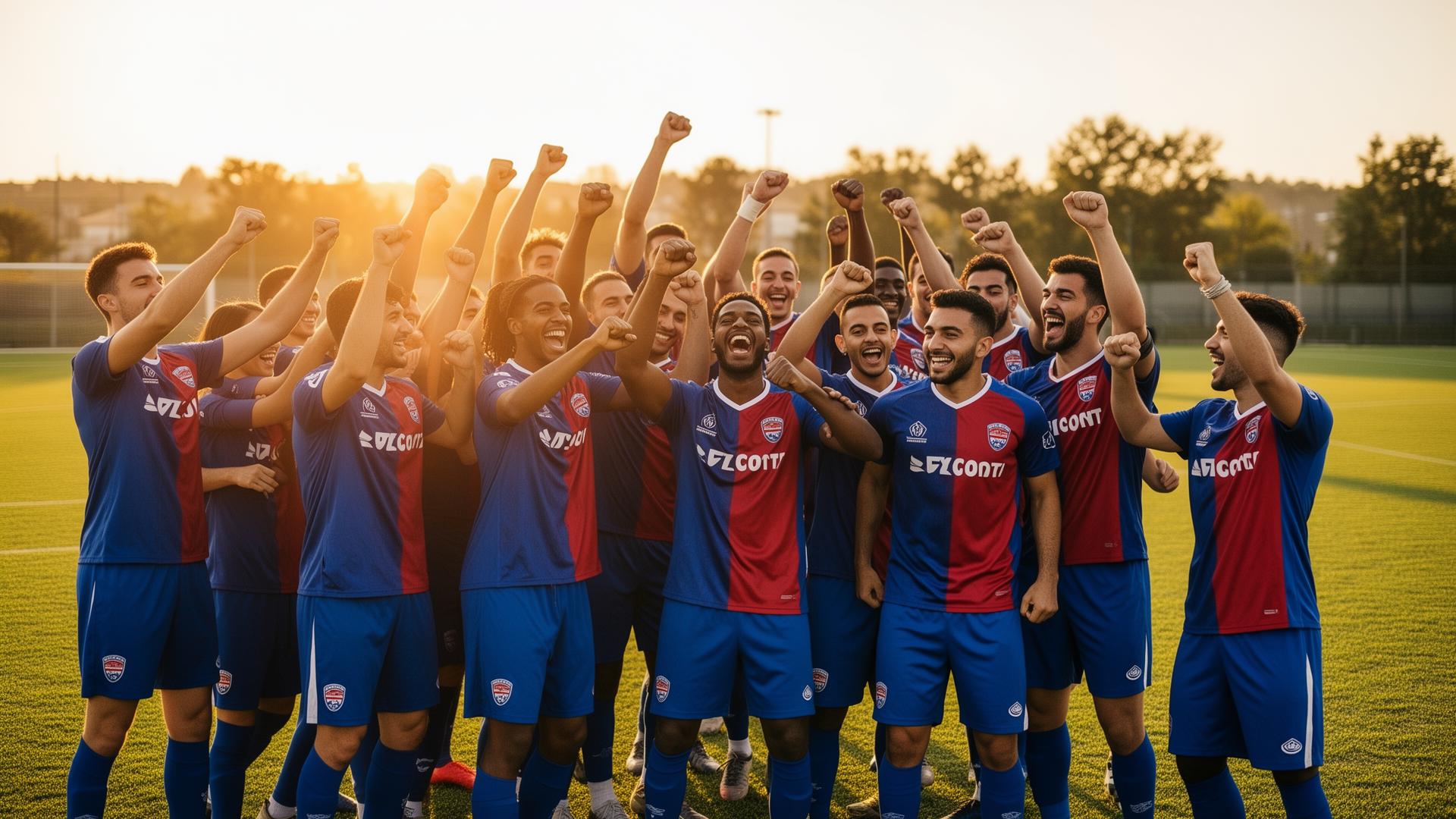 Équipe de foot amateur avant le coup d'envoi